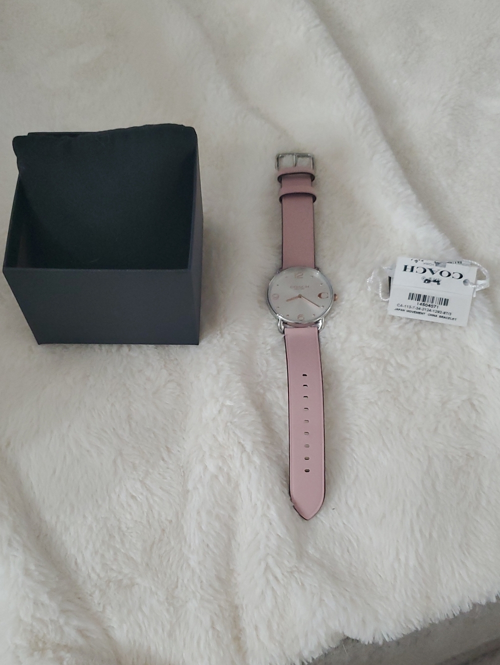 Coach Silver-Tone Watch with Pink Leather Strap